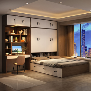 榻榻米床实木小户型定制多功能儿童书桌一体柜子储物床带衣柜组合