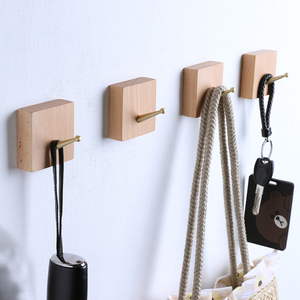 实木挂钩黄铜免打孔挂衣钩壁挂门后玄关墙壁木质免钉粘钩创意ins