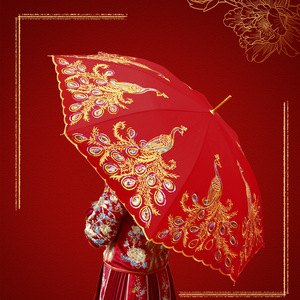 红伞结婚新娘伞婚礼伞红色出嫁雨伞中式古风迎亲接亲伞新娘喜雨伞