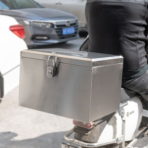 不锈钢后备箱摩托车尾箱电动车加厚通用外卖电瓶车储物工具箱