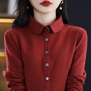 红色德绒衬衫女秋冬2024新款女装上衣长袖加厚大码保暖衬衣打底衫