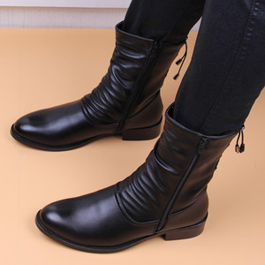 美春秋季潮流百搭内增高帮皮鞋男靴长筒马丁靴韩版英伦尖头高筒皮