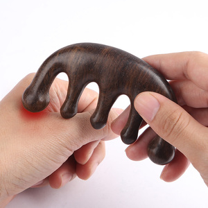 黑檀按摩梳子五指头部经络梳天然檀木头皮五经梳牛角头疗随身便携