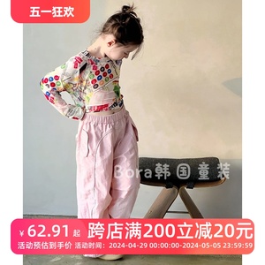 波拉韩国儿童裤子新款女大童粉色青少年山本长裤洋气休闲T恤套装4