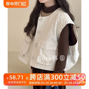 韩国童装女童马甲夏季薄款儿童外套新款大童白色百搭休闲工装背心