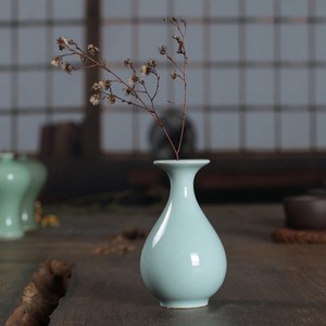 泉青瓷陶瓷迷你小花插花瓶梅瓶纯色水培花器简约茶台雕花