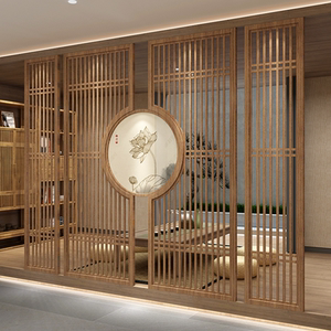 新中式玄关镂空实木隔断屏风原木客厅网红遮挡餐厅装饰墙格栅挡煞