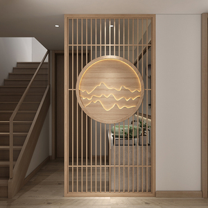 定制现代新中式实木隔断格栅隔断屏风进门入户玄关花格装饰背景墙