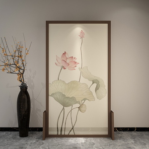 荷花新中式移动实木隔断屏风玄关网红装饰墙客厅遮挡进门挡煞座屏