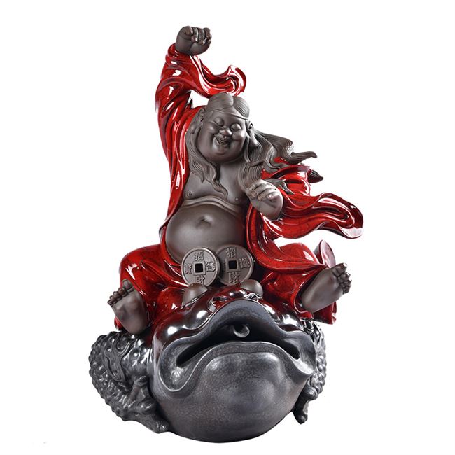 墨染留香招财纳福刘海戏金蟾陶瓷紫砂摆件海蟾子财神爷像佛像神像