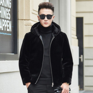 貂绒外套男青年冬季貂皮连帽大衣夹克仿皮草水貂绒加厚外衣短款潮