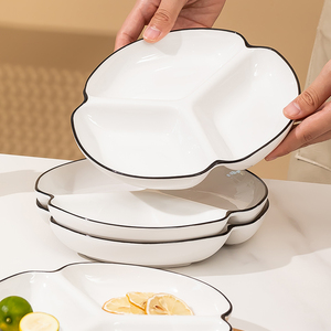 高级三格餐盘家用菜盘陶瓷分格盘大人早餐盘定量备菜碟子减脂盘子