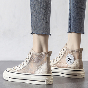 高帮小白鞋女夏2022年新款女鞋百搭休闲平底网面透气夏季薄款板鞋