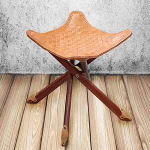 牛皮凳子牛皮马扎户外折叠换鞋小板凳创意艺术真皮实木四角凳