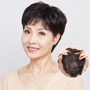 假发片头顶补发片女短卷发妈妈款发套时尚纹理烫真发中老年半头套
