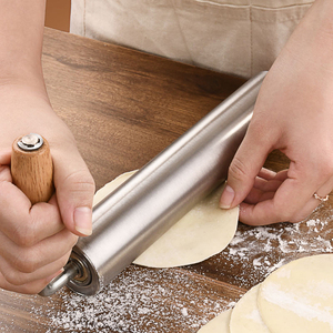 擀面杖家用擀面神器304不锈钢赶面棍不粘饺子皮固定滚轴干捍面杖