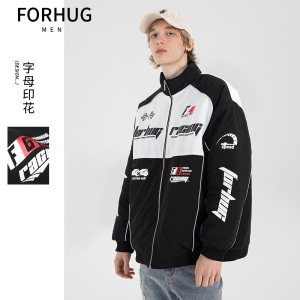 FORHUG【王鹤棣同款】赛车服棉服外套反光男女夹克美式潮牌机车服