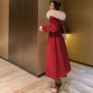 羊羔绒外套风衣式棉服女2024新款韩版中长款加绒加厚毛领冬季棉衣