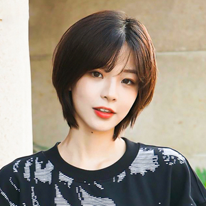 假发头套女短发ins风刘海真人发丝韩式网红同款蓬松自然全头套式