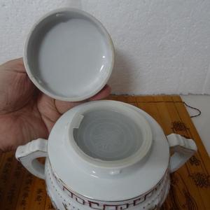 天鑫古老茶叶罐福建狮头白瓷描金二龙戏珠收藏古董老茶具电影道