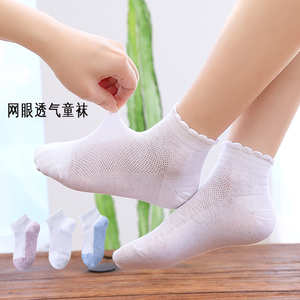 女童白袜纯棉小学生白色短袜薄款小女孩子韩版花边公主袜网眼童袜