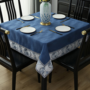 新中式桌布餐桌家用八仙台布麻将桌盖布正方形高级感纯色复古餐厅