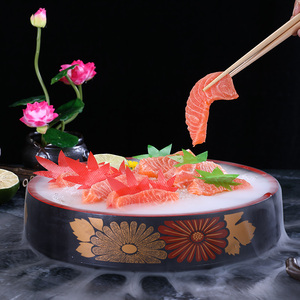 日式三文鱼冰盘冰板生鱼片鱼生寿司盘子酒店海鲜姿造刺身盘冰碟