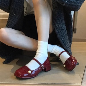 全牛皮~！法式甜酷玛丽珍鞋子2023新款秋款红色粗跟单鞋女一字带