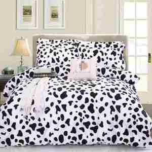 新纯棉黑白图案床单被套斑纹奶牛纹四件套床上用品定做圆床床裙全