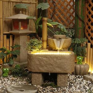 日式竹子流水摆件客厅装饰品室内庭院景观假山喷泉风水轮