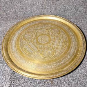 【旭】波斯古董中东伊斯兰大号铜盘青铜器收藏铜画地中海民俗收