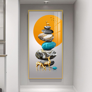 石来运转玄关装饰画客厅走廊过道壁画石头挂画镶钻晶瓷画时来运转