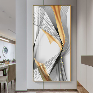 入户门玄关装饰画竖长款走廊尽头挂画进门迎门墙壁画抽象黑白线条