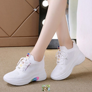 菲荙女鞋内增高网面透气飞织鞋女士运动休闲鞋菲达