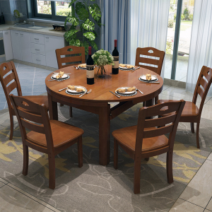 方变圆桌子原木色方桌两用6-8人餐桌大圆桌12人家用圆台农村木质