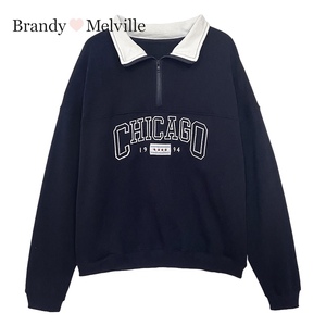 原单brandymelville卫衣芝加哥chicago字母刺绣polo领 bm拉链外套