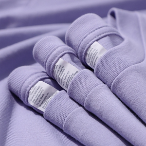 浅色调奶油紫 250g重磅二本针纯棉香芋紫衣服男女通穿长袖t恤衫秋