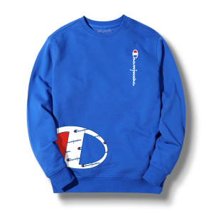 冠军说印花春秋季长袖男士圆领彩蓝色卫衣休闲百搭毛圈卫衣男潮牌