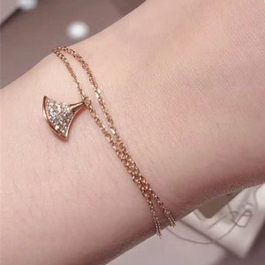 代购bvlgari/宝格丽小裙子手链 18k玫瑰金 镶钻满钻 扇形手环女