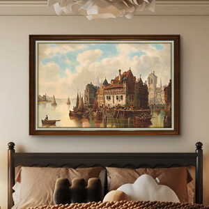 美式复古装饰画客厅欧式风景油画沙发背景画壁画餐厅横版床头挂画