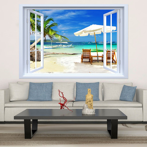 802人付款天猫创意假窗风景海报3d立体墙贴画窗户客厅背景墙面装饰