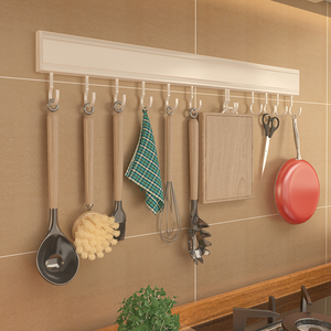 免打孔厨房挂钩架墙壁壁挂白色挂杆置物架厨具挂架勺子铲子收纳架
