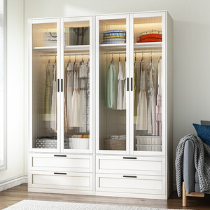 玻璃门衣柜卧室家用现代简约储物柜小户型简易组装钢制收纳柜衣橱