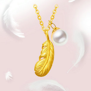 千百年珠宝 纯金丘比特吊坠黄金项链3d硬金女轻金锁骨链