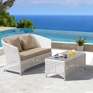 庭院藤编沙发组合室外阳台风格休闲藤椅露天花园简约仿藤双人长椅