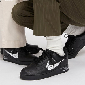 nike air force 1 af1 手绘大勾黑白 空军一号男子板鞋cw7581-001