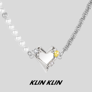 KLINKLIN原创爱心吊坠珍珠拼接项链颈链女设计师碎银子几两锁骨链