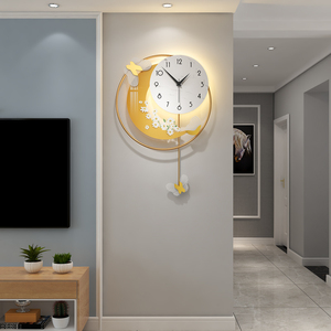 网红轻奢客厅钟表挂钟简约创意家用表挂墙2021新款时尚壁挂时钟灯