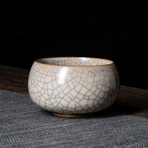 熹谷东方窑汝窑稻草黄聚财杯开片可养主人杯功夫茶具陶瓷茶杯单杯