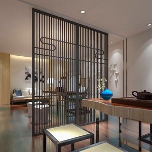 定制客厅日式新中式镂空格栅雕花花格半透明纱入户实木屏风隔断